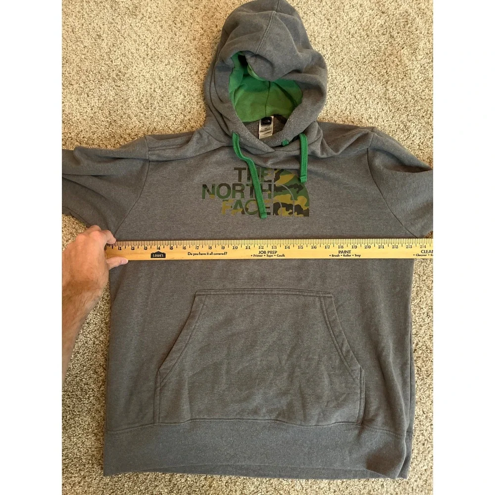 The North Face Mens Hoodie Large Gray Camo Logo Graphic Pullover Sweatshirt
